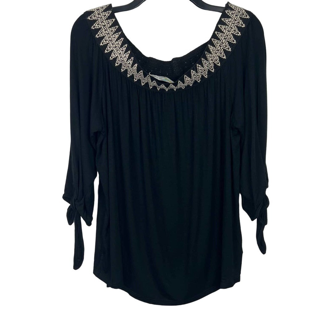 NWT Cha Cha Vente Black Off the Shoulder 3/4 Sleeve Peasant Shirt Large
